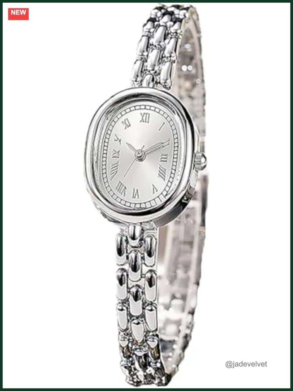 Oval Dial Roman Numeral Analog Dress Watch Metal Bracelet Quartz Wristwatch